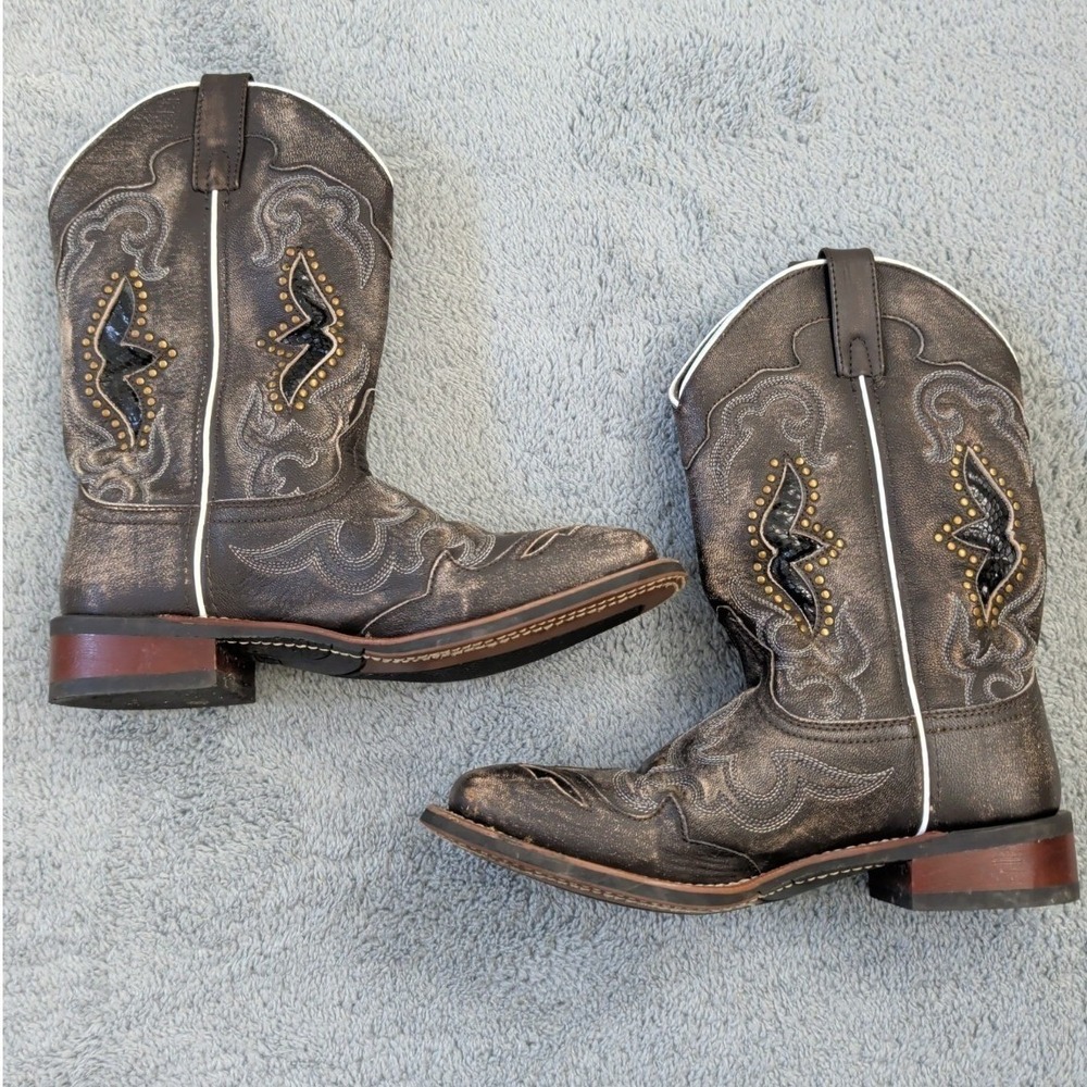 Laredo Women's Spellbound Goat Skin Boots Size 9.5 Square Toe Distressed Black - Picture 5 of 9